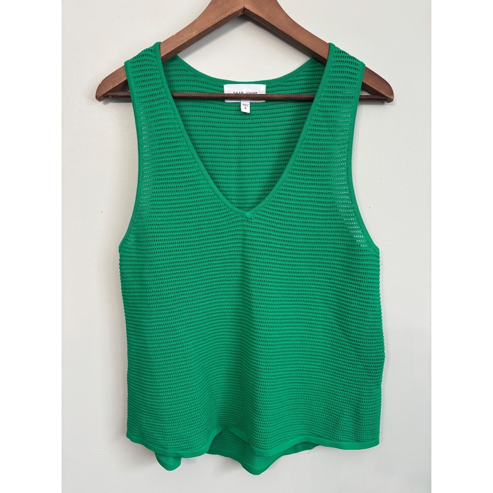 Dear‎ John Willa Top Sz S Green Knit V Neck Sleeveless Tank Summer Casual